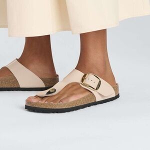 Birkenstock Beige Gold Buckle Gizeh Sandals